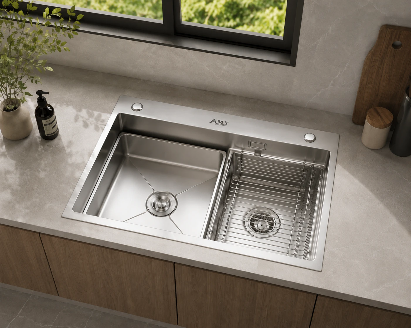 Chậu rửa 1 hố giật cấp mặt sần AM 8280