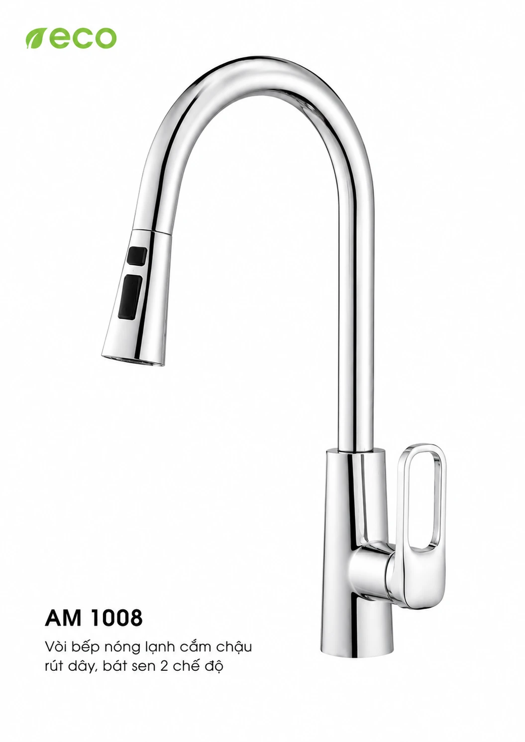 Vòi bếp nóng lạnh cắm chậu rút dây, bát sen 2 chế độ AM 1008